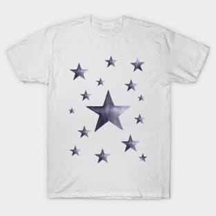 Black and grey Watercolor Stars Pattern T-Shirt